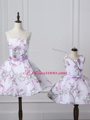 Cute Multi-color Lace Up Scoop Belt Homecoming Gowns Printed Sleeveless