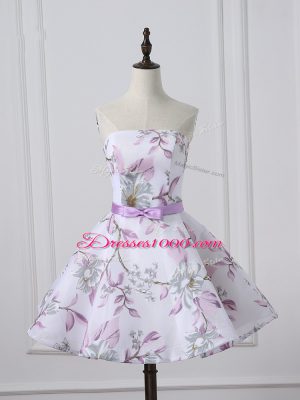 Cute Multi-color Lace Up Scoop Belt Homecoming Gowns Printed Sleeveless