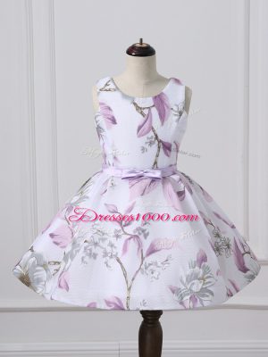 Cute Multi-color Lace Up Scoop Belt Homecoming Gowns Printed Sleeveless