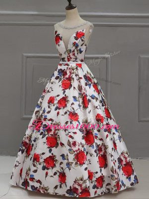 Fantastic Floor Length Multi-color Prom Dress Printed Sleeveless Pattern