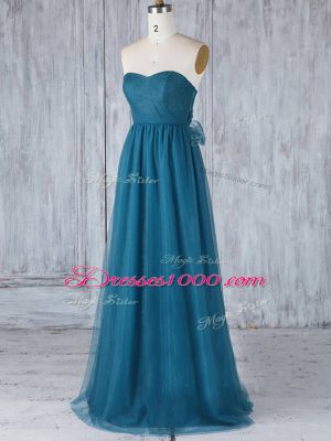 Dramatic Appliques Bridesmaids Dress Teal Side Zipper Sleeveless Floor Length