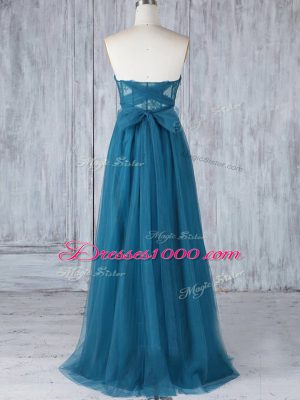 Dramatic Appliques Bridesmaids Dress Teal Side Zipper Sleeveless Floor Length