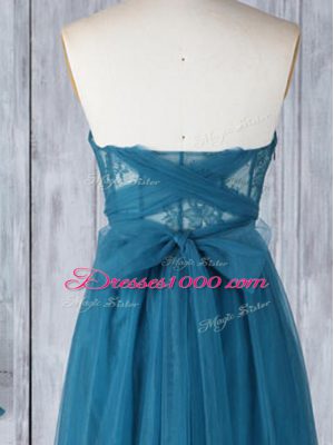 Dramatic Appliques Bridesmaids Dress Teal Side Zipper Sleeveless Floor Length