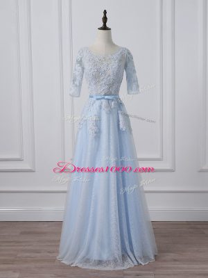 3 4 Length Sleeve Beading and Lace and Appliques Lace Up Mother of Bride Dresses
