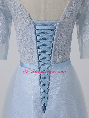 3 4 Length Sleeve Beading and Lace and Appliques Lace Up Mother of Bride Dresses