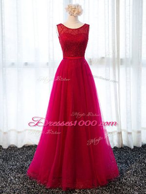 Most Popular Fuchsia Prom Dresses Prom and Military Ball and Wedding Party with Beading and Belt Scoop Sleeveless Lace Up