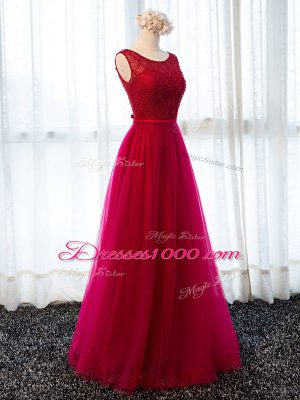 Most Popular Fuchsia Prom Dresses Prom and Military Ball and Wedding Party with Beading and Belt Scoop Sleeveless Lace Up