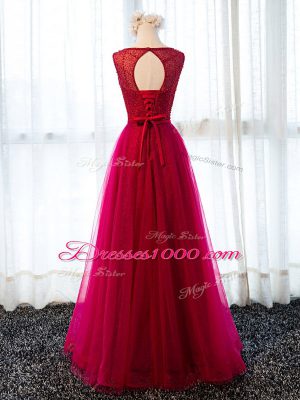 Most Popular Fuchsia Prom Dresses Prom and Military Ball and Wedding Party with Beading and Belt Scoop Sleeveless Lace Up