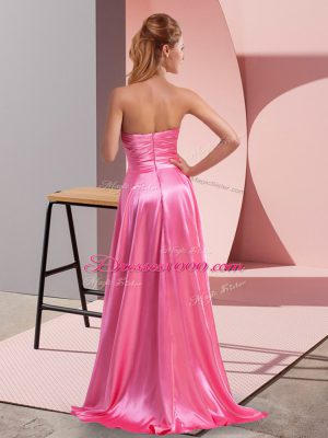 Rose Pink Empire Sweetheart Sleeveless Elastic Woven Satin High Low Zipper Beading and Sequins and Ruching Prom Evening Gown