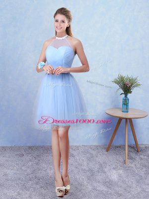 Traditional Blue Sleeveless Ruching Knee Length Bridesmaids Dress