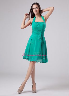 Colorful Turquoise Empire Ruching Mother Dresses Zipper Chiffon Sleeveless Knee Length