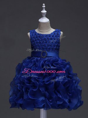 Scoop Sleeveless Organza Girls Pageant Dresses Ruffles and Belt Lace Up