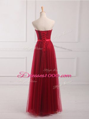 Dazzling Sleeveless Belt Lace Up Bridesmaid Dress