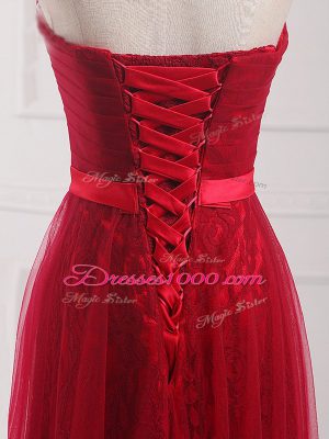 Dazzling Sleeveless Belt Lace Up Bridesmaid Dress