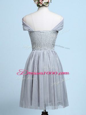 Exceptional Mini Length Baby Pink Bridesmaid Dresses Tulle Sleeveless Belt