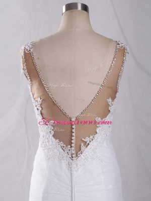 White Straps Clasp Handle Lace Wedding Gowns Brush Train Sleeveless