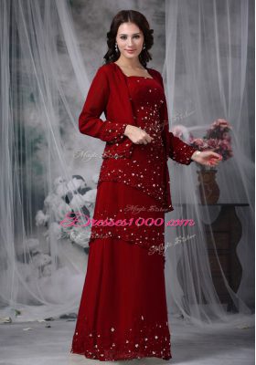 Wine Red Mother of the Bride Dress Prom and Party with Beading Straps Sleeveless Zipper