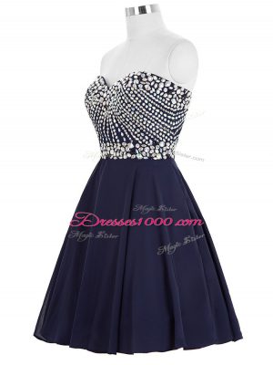 Fine Navy Blue Sleeveless Mini Length Beading Lace Up Club Wear