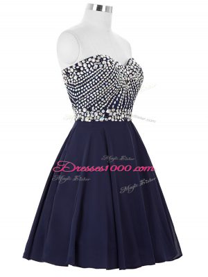 Fine Navy Blue Sleeveless Mini Length Beading Lace Up Club Wear