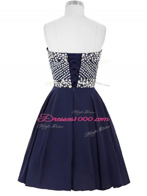 Fine Navy Blue Sleeveless Mini Length Beading Lace Up Club Wear