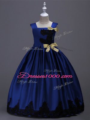 Sleeveless Appliques and Bowknot Zipper Girls Pageant Dresses