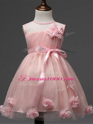 Affordable Tulle Sleeveless Knee Length Little Girl Pageant Gowns and Hand Made Flower