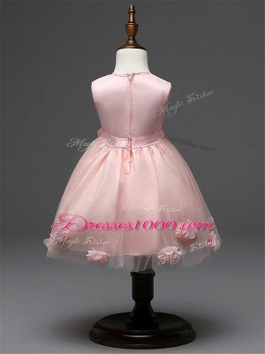 Affordable Tulle Sleeveless Knee Length Little Girl Pageant Gowns and Hand Made Flower