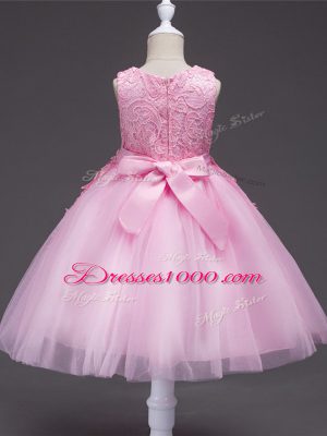 Tulle Sleeveless Knee Length Toddler Flower Girl Dress and Appliques