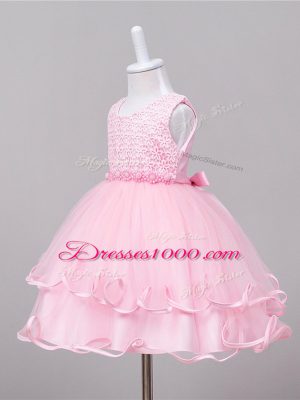 Baby Pink Sleeveless Tulle Zipper Womens Party Dresses for Wedding Party