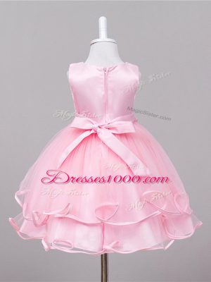 Baby Pink Sleeveless Tulle Zipper Womens Party Dresses for Wedding Party