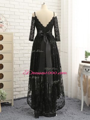Off The Shoulder Half Sleeves Homecoming Dress High Low Lace Black Lace