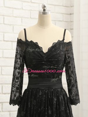 Off The Shoulder Half Sleeves Homecoming Dress High Low Lace Black Lace