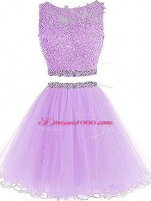 Cute Lavender Sleeveless Tulle Zipper Womens Party Dresses for Prom and Party and Sweet 16