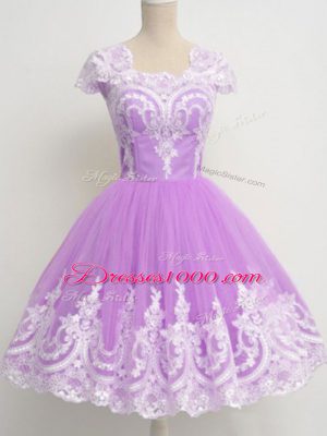 Smart Lavender Zipper Square Lace Dama Dress for Quinceanera Tulle 3 4 Length Sleeve