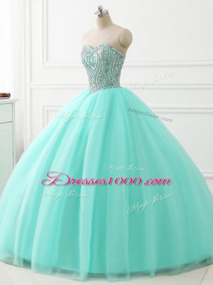 Apple Green Sleeveless Beading Floor Length Quinceanera Dress