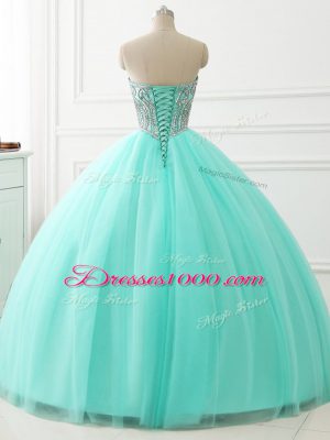 Apple Green Sleeveless Beading Floor Length Quinceanera Dress