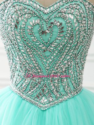 Apple Green Sleeveless Beading Floor Length Quinceanera Dress