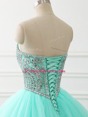 Apple Green Sleeveless Beading Floor Length Quinceanera Dress