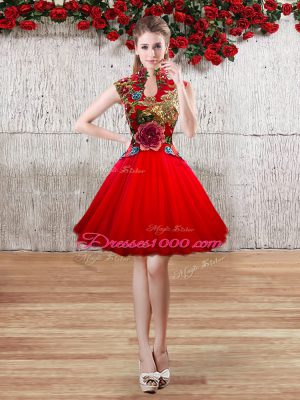 Floor Length Red Vestidos de Quinceanera Organza Sleeveless Appliques