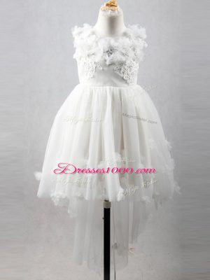 White Sleeveless High Low Appliques Lace Up Flower Girl Dress