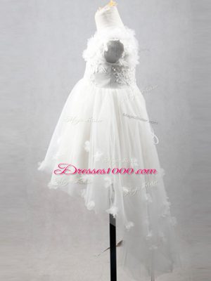 White Sleeveless High Low Appliques Lace Up Flower Girl Dress