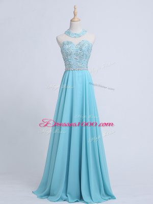 Charming Aqua Blue Prom Evening Gown Chiffon Sleeveless Beading