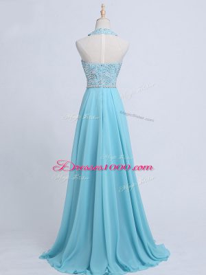 Charming Aqua Blue Prom Evening Gown Chiffon Sleeveless Beading