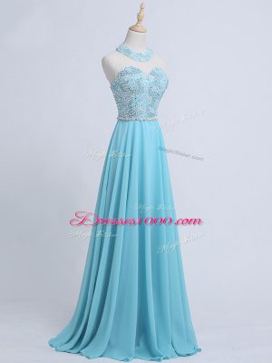 Charming Aqua Blue Prom Evening Gown Chiffon Sleeveless Beading