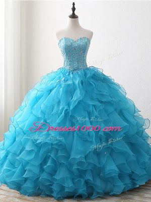 Sweetheart Sleeveless Lace Up Quinceanera Dress Baby Blue Organza