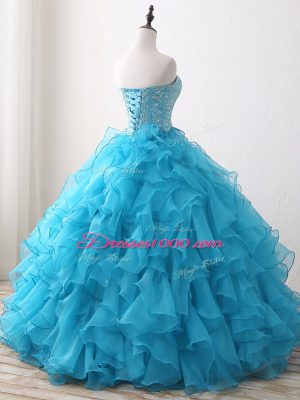 Sweetheart Sleeveless Lace Up Quinceanera Dress Baby Blue Organza