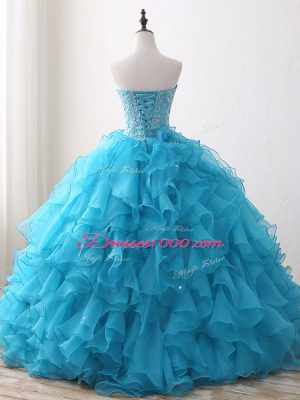 Sweetheart Sleeveless Lace Up Quinceanera Dress Baby Blue Organza