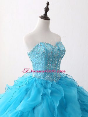 Sweetheart Sleeveless Lace Up Quinceanera Dress Baby Blue Organza