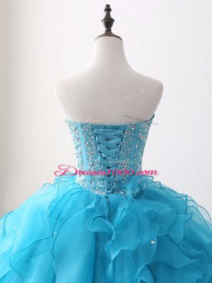 Sweetheart Sleeveless Lace Up Quinceanera Dress Baby Blue Organza