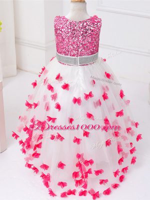 Sleeveless Zipper High Low Appliques and Sequins Flower Girl Dress